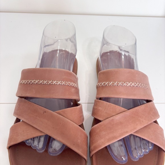 UGG Mens Wainscott Slide Sandals 7 Tan Leather Whipstitch Slip On Criss Cross